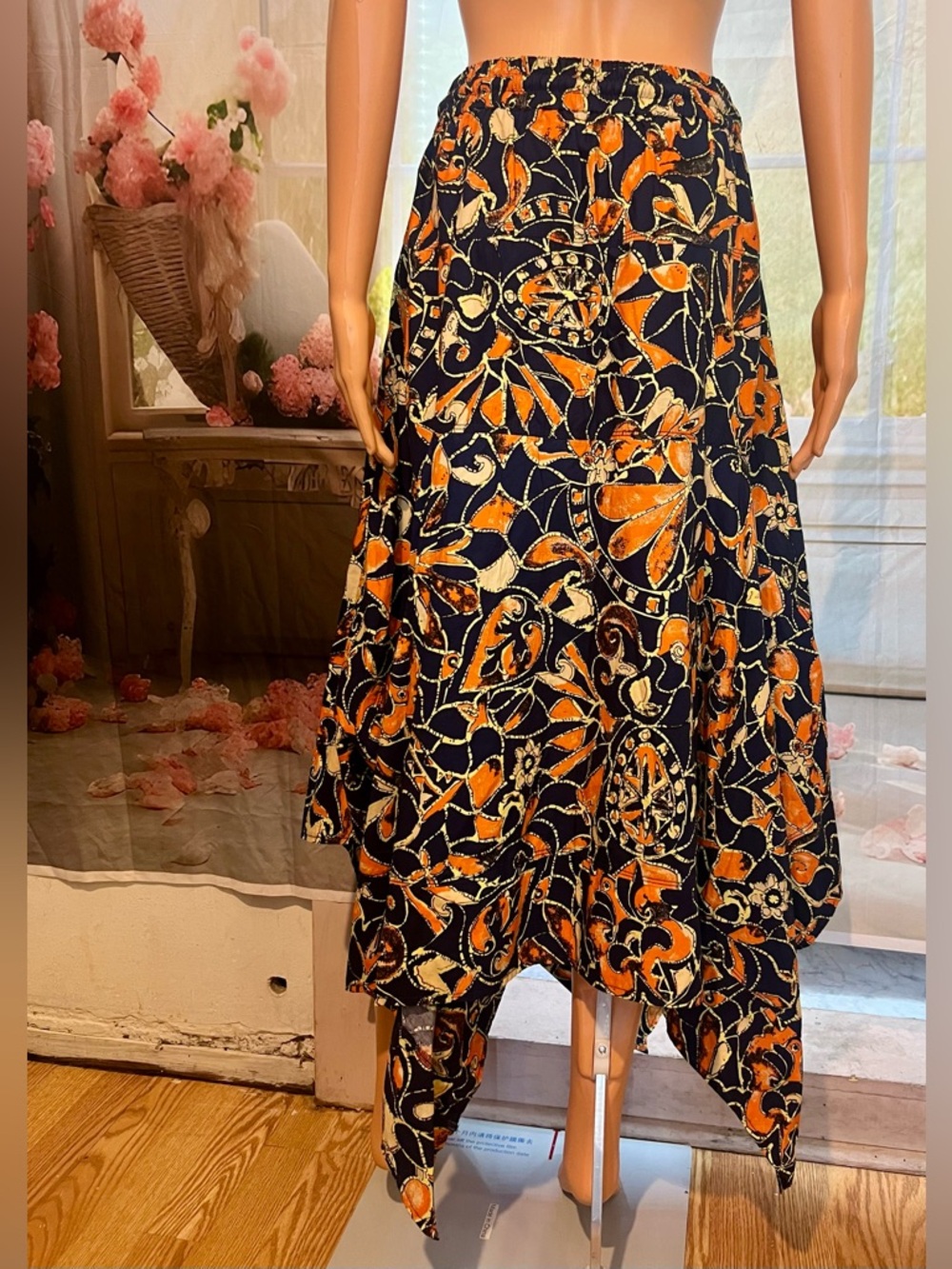 A.L.C. Black Midi Skirt with Orange Floral Print - Picture 3 of 5